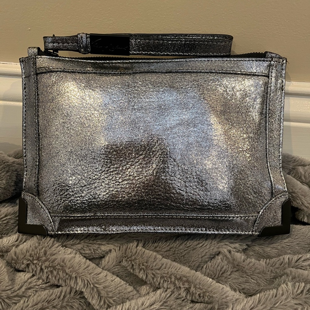 Foley + Corinna Silver Leather Wristlet Clutch